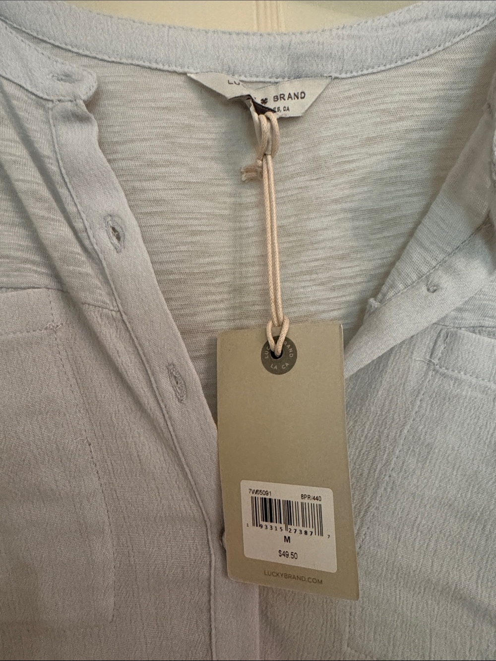 Lucky Brand Pale Blue Short Sleeve Henley Blouse - Picture 2 of 6